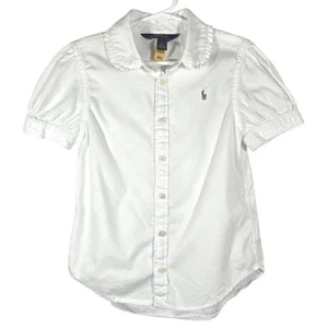 Polo Ralph Lauren Girls White Button-Up Shirt Peter Pan Collar Puff Sleeve Sze 6 - Picture 1 of 8