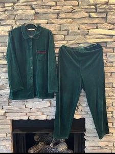 Victorias Secret Country Pajama Set Small Green 2pc Velour Pants Shirt Vintage - Picture 1 of 3