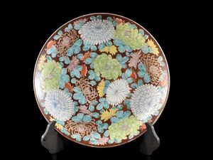 Y3440: XF Japanese Old Kutani-ware Colored porcelain BIG ORNAMENTAL PLATE/Dish - Picture 1 of 6
