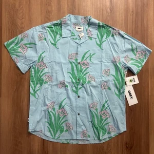 OBEY Camp Shirt Mens Large Short Sleeve Button Up Floral Print - Blue NEW - Picture 1 of 6