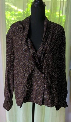 VTG Liz Claiborne 100% Silk Blouse Women's 14 Long Sleeve Shawl Collar, Multicol - Image 1 of 4