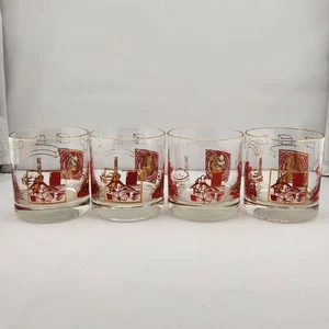 Set 4 Bicchieri Cocktail MCM Lowball Bordo Oro Strati Mattoni Muratori LEGGI - Foto 1 di 15