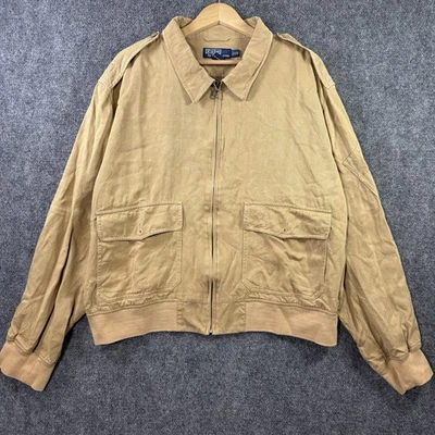 VTG Polo Ralph Lauren Silk Linen Military Bomber Style Jacket 2XL Desert Sand - Image 1 of 4
