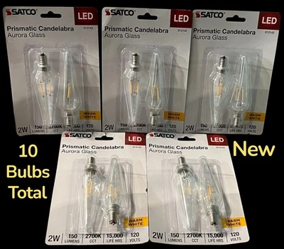 Satco S12142 Prismatic Aurora Led Light Bulbs 2W-25W E12 2700K Warm White New - Image 1 of 4