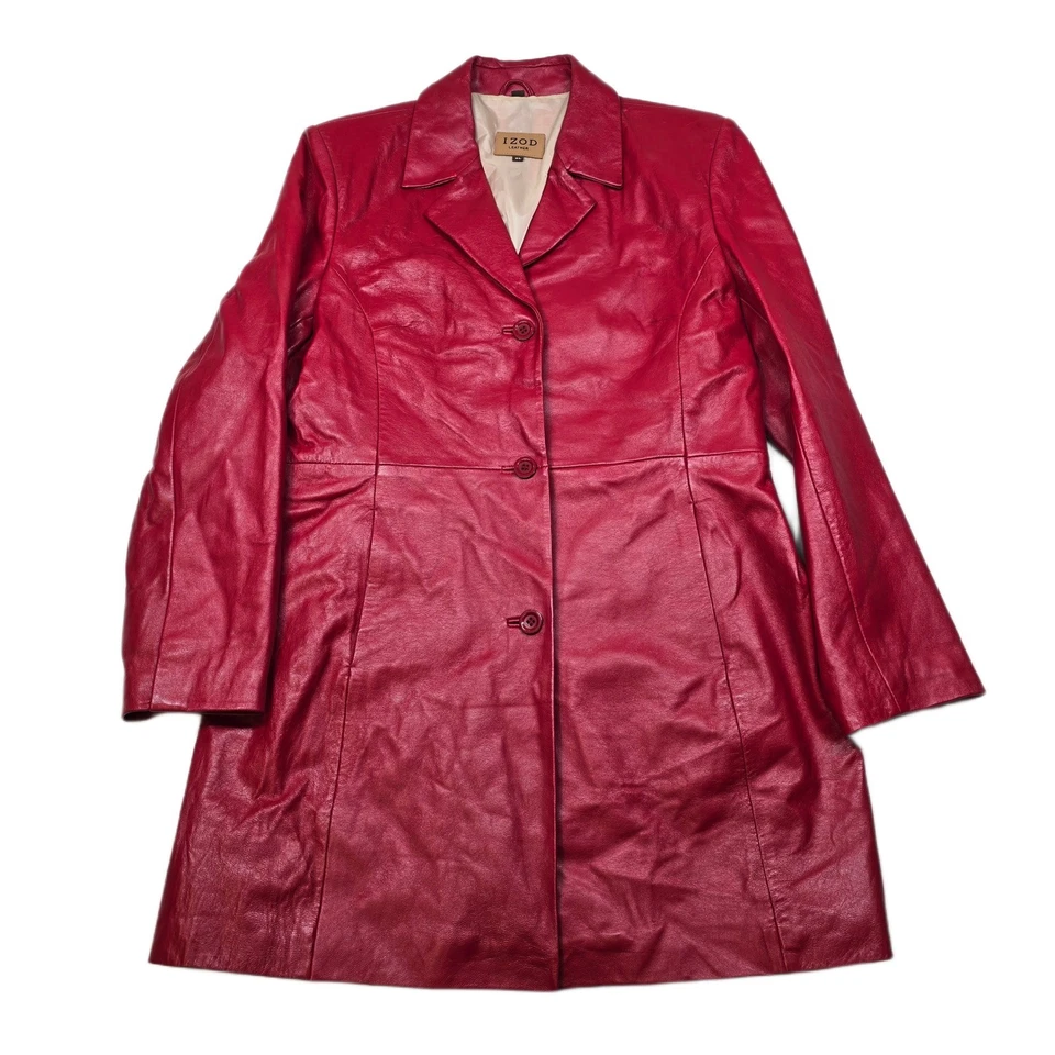 IZOD кожаное пальто женщин XL красный полная длина Blazer стиль редкая - Изображение 1 из 4
