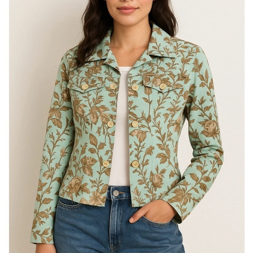 Chaqueta Floral Villager PEQUEÑA Verde Botón Frontal Blazer Boho Informal Retro Indie Foto 1 de 4