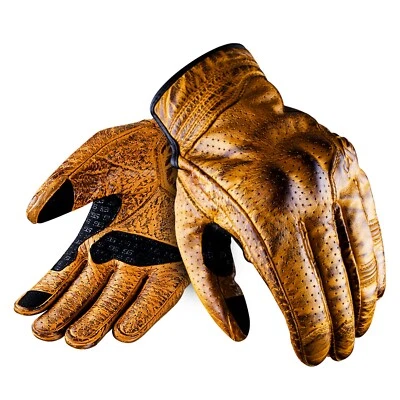 Moto Guanti in Pelle estivo Stechmoto ST 1720 Domino AIR Café Race Vintag Custom - Immagine 1 di 2