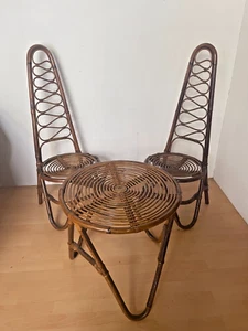 Set tavolino da salotto rotondo piu due sedie in bambu stile bonacina anni 80 - Foto 1 di 11