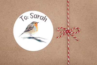 ESKVINYL Personalised 25 Pretty Robin Christmas Gift Tags Present Stickers Labels Xmas