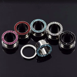 2pc Surgical Steel Crystal Screw Fit Gem Ear Stretcher Flesh Tunnel Plug Gauge - Picture 1 of 16