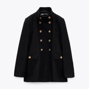 Abrigo Chaqueta Zara Botones Dorados ITALIANA Mezcla de Lana Doble Pecho Talla XS Negra - Imagen 1 de 10