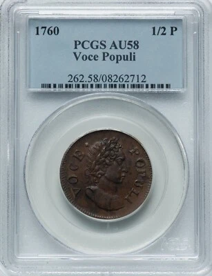 Voce Populi 1760 1/2 P - PCGS AU58 - ¡INCREÍBLE! ¡PARECE ELECCIÓN SIN CIRCULAR! Foto 1 de 2