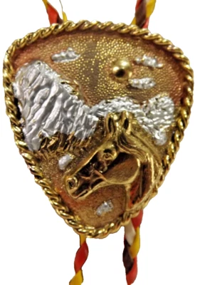 Bolo галстук лошадь голова винтажный треугольник формы серебро/золото белая веревка 2 «X2» 32  - Изображение 1 из 4