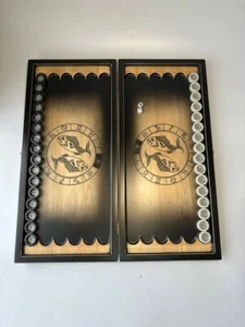 Juego de backgammon de madera artesanal, estilizado con letrero de Piscis, tamaño 19,7 x 9,1 pulgadas - Imagen 1 de 7