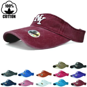 Summer Visor Sun NY Hat Sports Golf Tennis Beach Adjustable Washed Cotton Cap - Picture 1 of 16