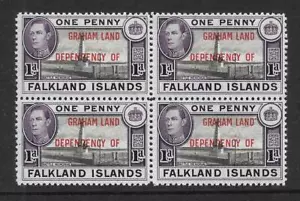 FALKLAND ILDS DEP, KGV1 GRAHAM LAND, 1944 EMBALAJE ORIGINAL DEFINS, 1d SG A2, sin montar o nunca montada bloque 4 - Imagen 1 de 1