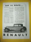 PUBLICITE DE PRESSE RENAULT AUTO GAMME STELLA PERFORMANCES SUR LA ROUTE 1931