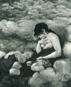 Hans THOMA - NACHT - Mutter mit ihren Kindern - original KUPFERSTICH um 1900 - Picture 1 of 1