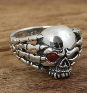 925 Sterling Silver Men's SKULL bike VINTAGE ring rings us size 10 S212 - Picture 1 of 5