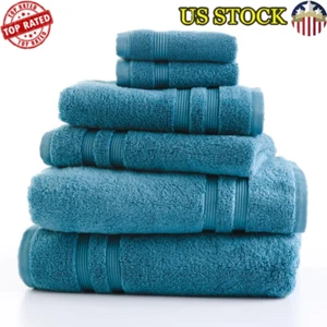 6 Piece Soft Cotton Towel Set Quick Dry Bath Hand Washcloths Anti-Microbial New - Picture 1 of 4