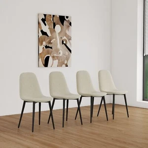 Modern For Dining Chair Set of 4 Linen Upholstered Spoon Shape Accent Chairs - Picture 1 of 12