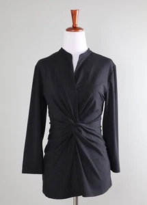 J. MCLAUGHLIN $158 Solid Black Soft Stretch Knotted V-Neck Tee Top Size Medium - Picture 1 of 6