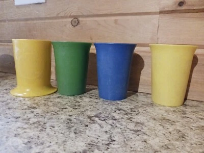 4 Vintage Tupperware Cups 1 Footed Flower Cup 1318-5 Yellow Green Blue No lids - Image 1 of 4
