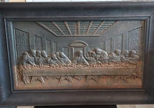 ANTIQUE CA 1860 AFTER DA VINCI CAST IRON RELIEF LAST SUPPER PLAQUE FRAMED - Picture 1 of 24