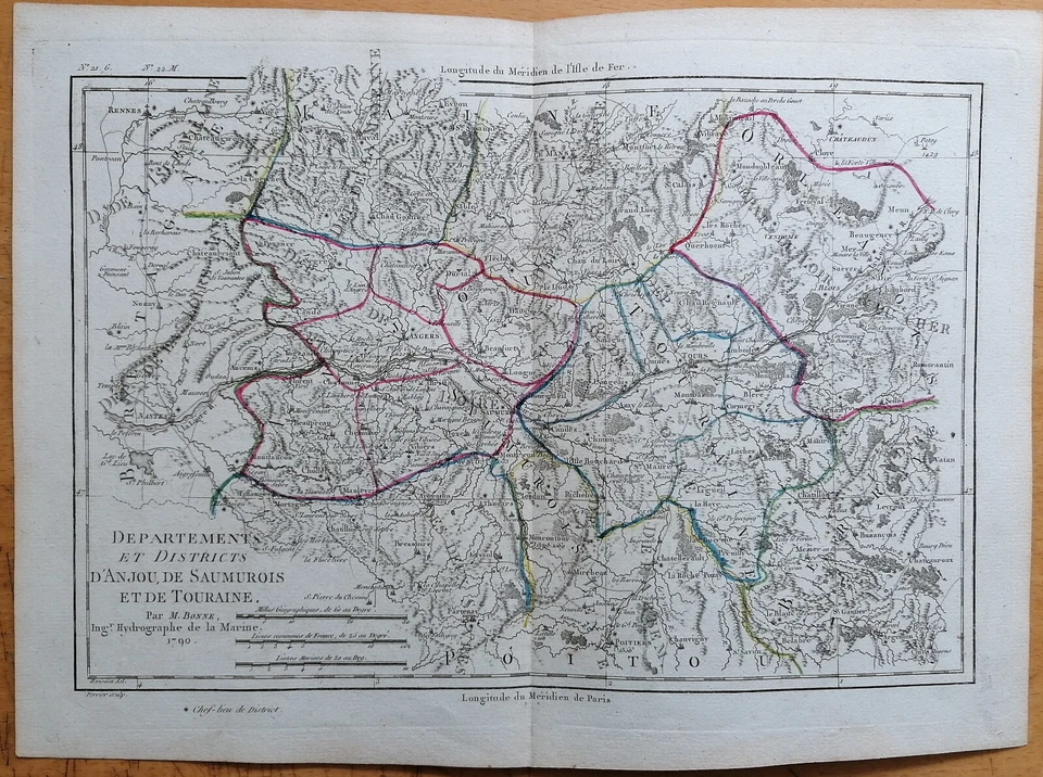 Map France Tours Saumur - Original Map fr. Grenet Atlas - 1790 - Image 1 of 1