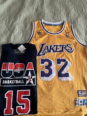 LA Lakers Magic Johnson Adidas Jersey + Mitchell & Ness Team USA Shirt Medium - Image 1 of 4
