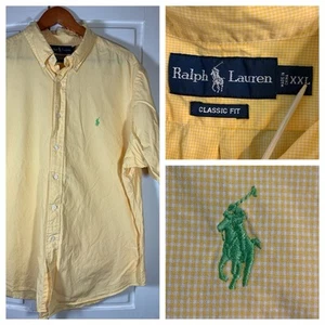Ralph Lauren Shirt Mens XXL Classic Fit Butter Yellow Check Button Down Pony - Picture 1 of 14