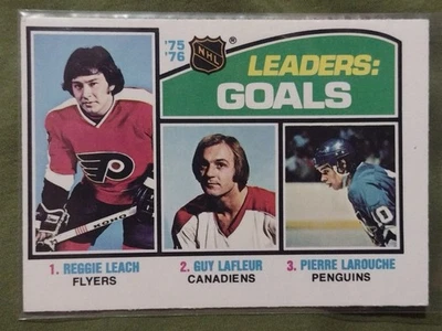 1976 77 O-Pee-Chee Goal Leaders Hockey card #7 Lafleur/ Leach/Larouche  - Image 1 of 2