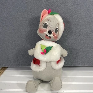 Vintage 1966 ANNALEE Christmas Girl MOUSE with Hand Warmer Muff 16” 60's - Picture 1 of 7