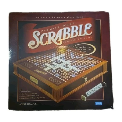 SCRABBLE Premiere Wood LUXURY Edition - Rotating Board Wooden Deluxe - Unopened  - Image 1 of 4