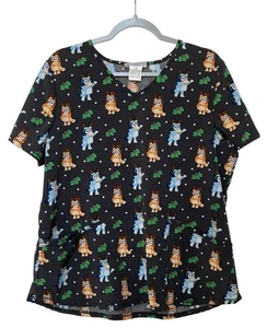 Disney BLUEY Nurse Scrub Top Christmas Holiday Print Theme Women’s Large EUC - Picture 1 of 11