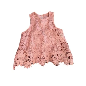 Iris Mauve Crochet Floral Pattern Crop Style Tank Top Scalloped Edges Small - Picture 1 of 9