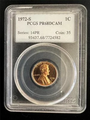 1972 S LINCOLN CENT PROOF 1C PR68 DCAM PF68 UCAM PCGS SKU 3190 - Image 1 of 2