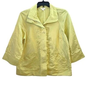 Charter Club Linen Blend Full Zip 3/4 Sleeve Jacket Size L In Lemon Yellow Color - Picture 1 of 6