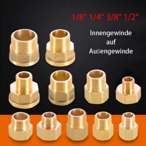 1/4 1/2" Aussen/Innen Gewindefitting Messing Reduzierung Rohrverbinder Anschluss - Picture 1 of 30