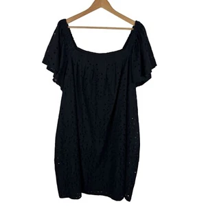 NWT Lane Bryant Eyelet Dress Sz 22/24 Black Off Shoulder Convertible Office Chic - Picture 1 of 13