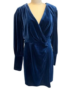 EXPRESS NEW Velvet Mini Dress Royal Blue Cocktail Evening Wear V-neck LARGE - Picture 1 of 10