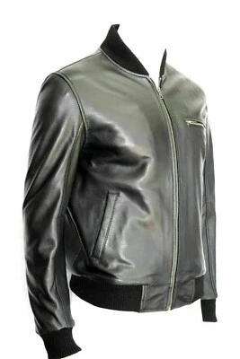 Men's Classic Bomber Black Jacket 100% Soft Lambskin Nappa Leather Modern Jacket - Image 1 of 4