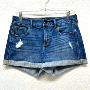 Old Navy Boyfriend Cuffed Shorts Womens Size 2 - Mid Rise Medium Wash Distressed - Picture 1 of 11