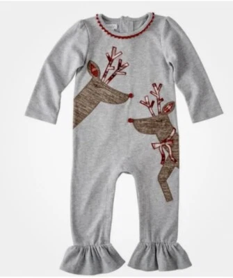 Mud Pie Baby Girls Christmas Very Merry Reindeer Appliqué One Piece Size 0-6M - Image 1 of 3