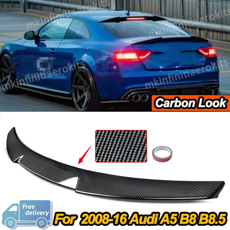 M4 Style Carbon Look ABS Spoiler Wing For Audi A5 B8 B8.5 Base 2Door Coupe 08-16 Foto 1 de 4