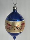 Vintage Mercury Glass Christmas Ornament Blue Gold Red Flowers Oval
