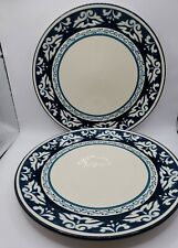 Bobby Flay 11" Marbella Dinner Plates Cobalt Blue and Creamy White Set of 2