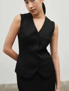 Chaleco para mujer Maggie Marilyn de diseñador talla 10 negro NZ lana merino - Imagen 1 de 5