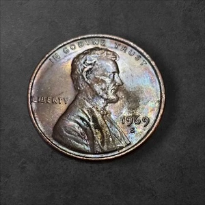 1969 S Error DDO Lincoln Cent Penny Rainbow Tone - Picture 1 of 6