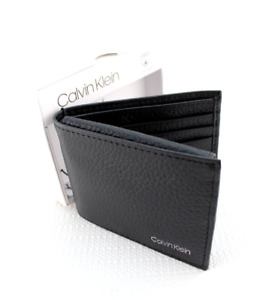 CALVIN KLEIN Bifold Black Leather with Logo Credit Card ID Men's Wallet MSRP $45